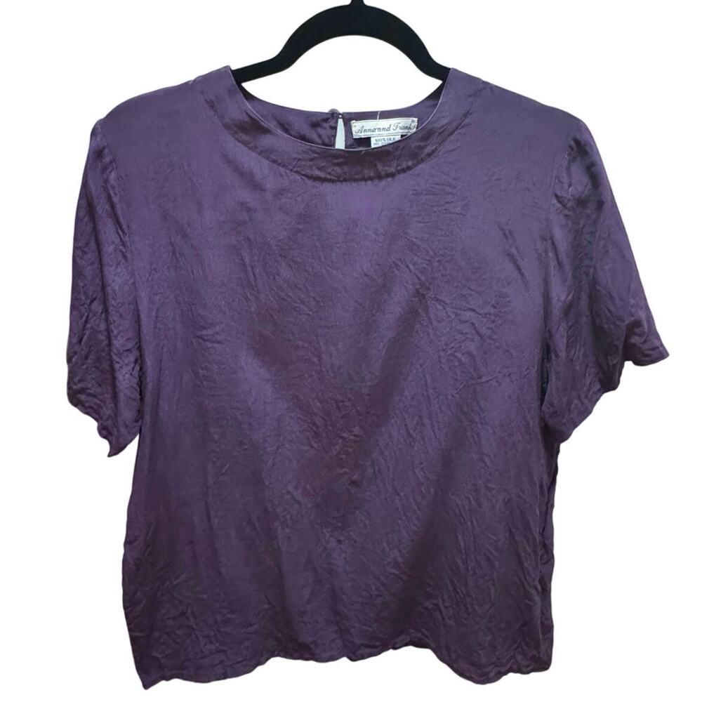 ANNA AND FRANK Purple 100% Silk Short Sleeve Shirt Top Size Medium